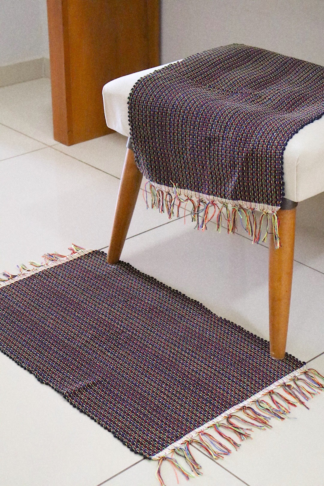 Par Tapete Malha Algodão Mini Liso Preto