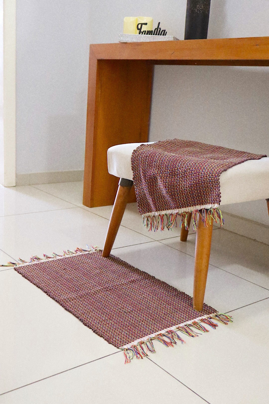 Par Tapete Malha Algodão Mini Liso Marrom