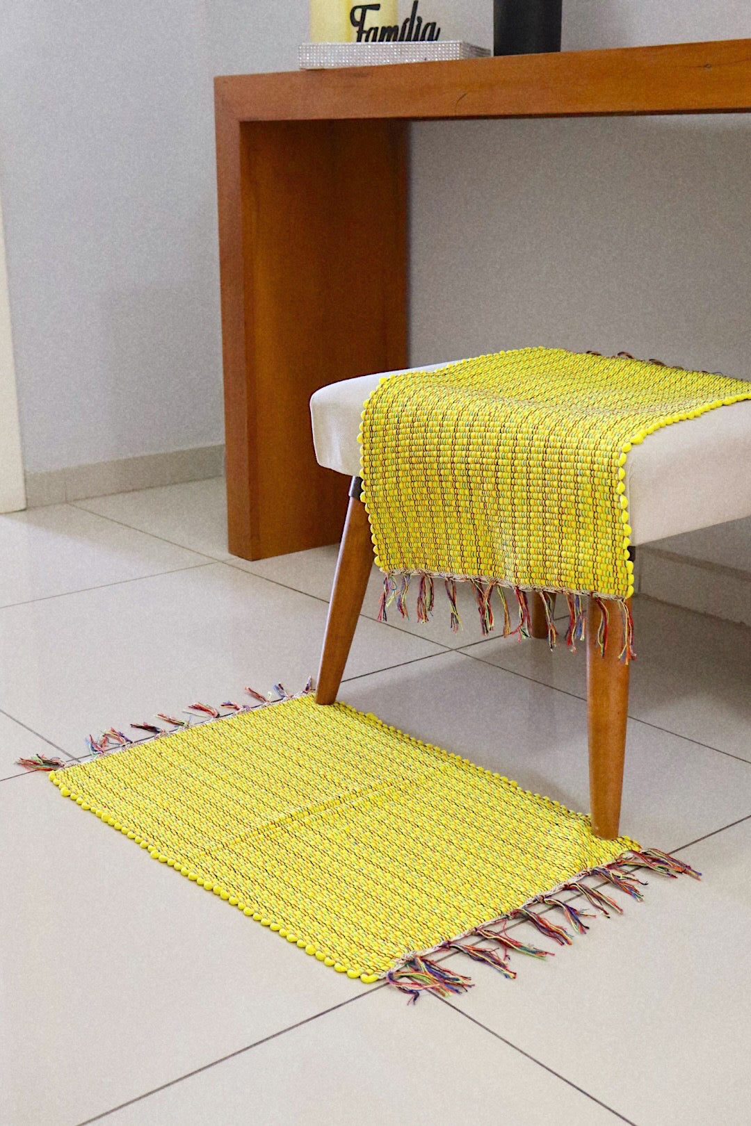 Par Tapete Malha Algodão Mini Liso Amarelo