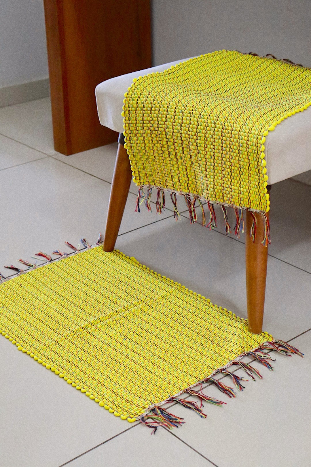 Par Tapete Malha Algodão Mini Liso Amarelo