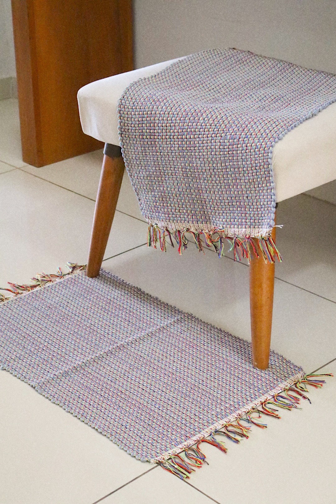 Par Tapete Malha Algodão Mini Liso Cinza