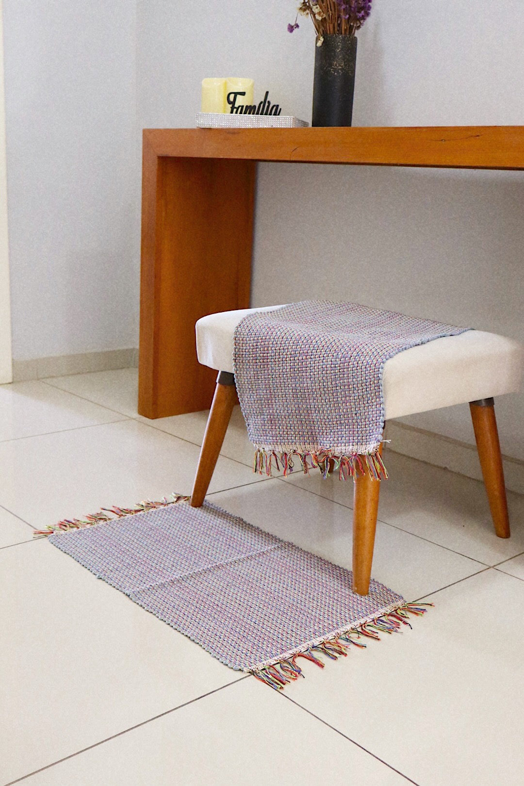 Par Tapete Malha Algodão Mini Liso Cinza