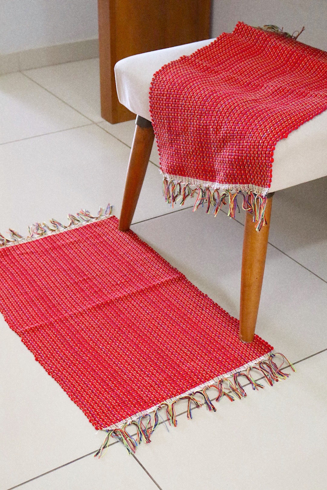 Par Tapete Malha Algodão Mini Liso Vermelho