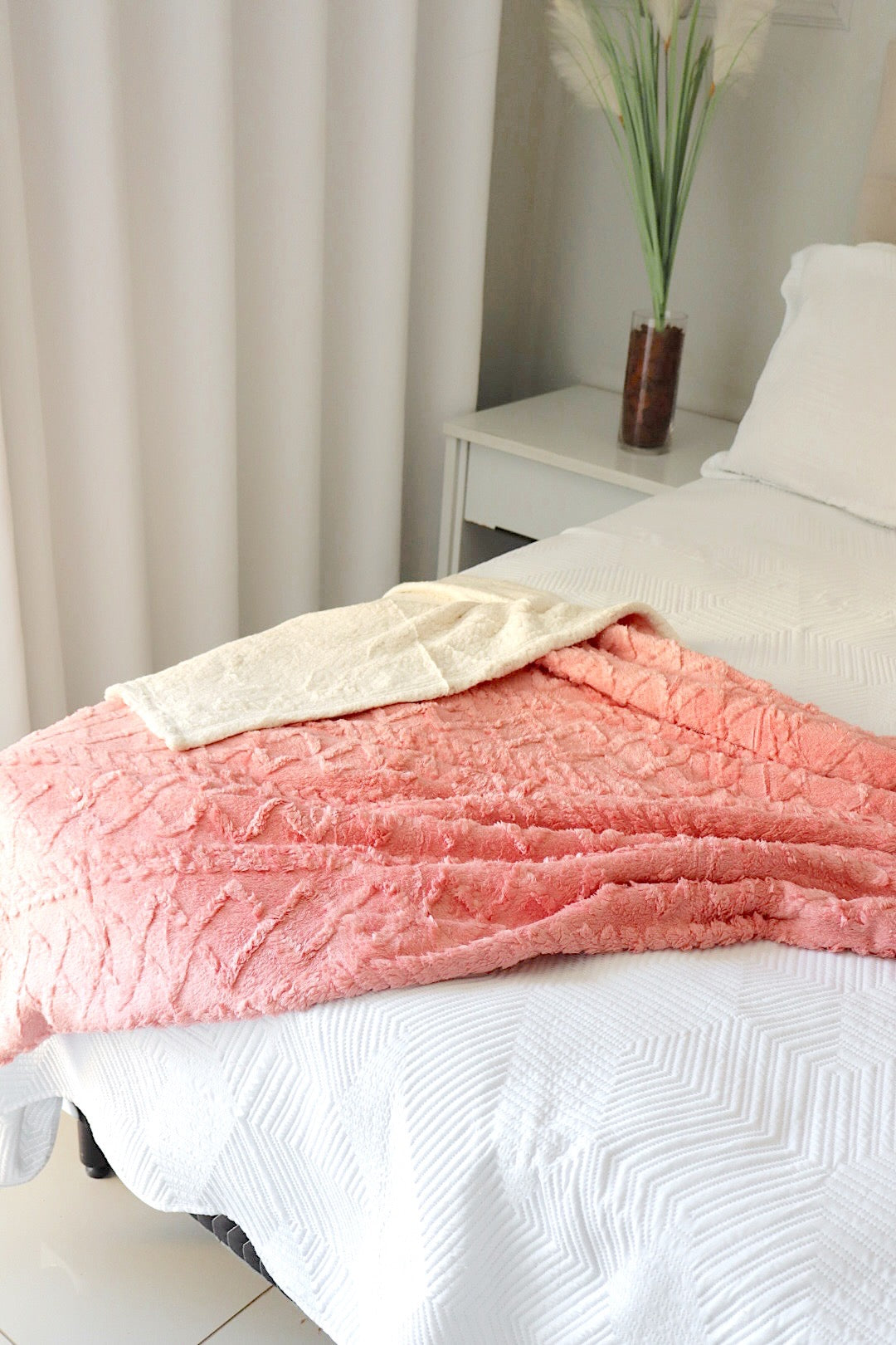 Manta Com Sherpa Glamour Casal Rosa Salmão 1,90x2,10m