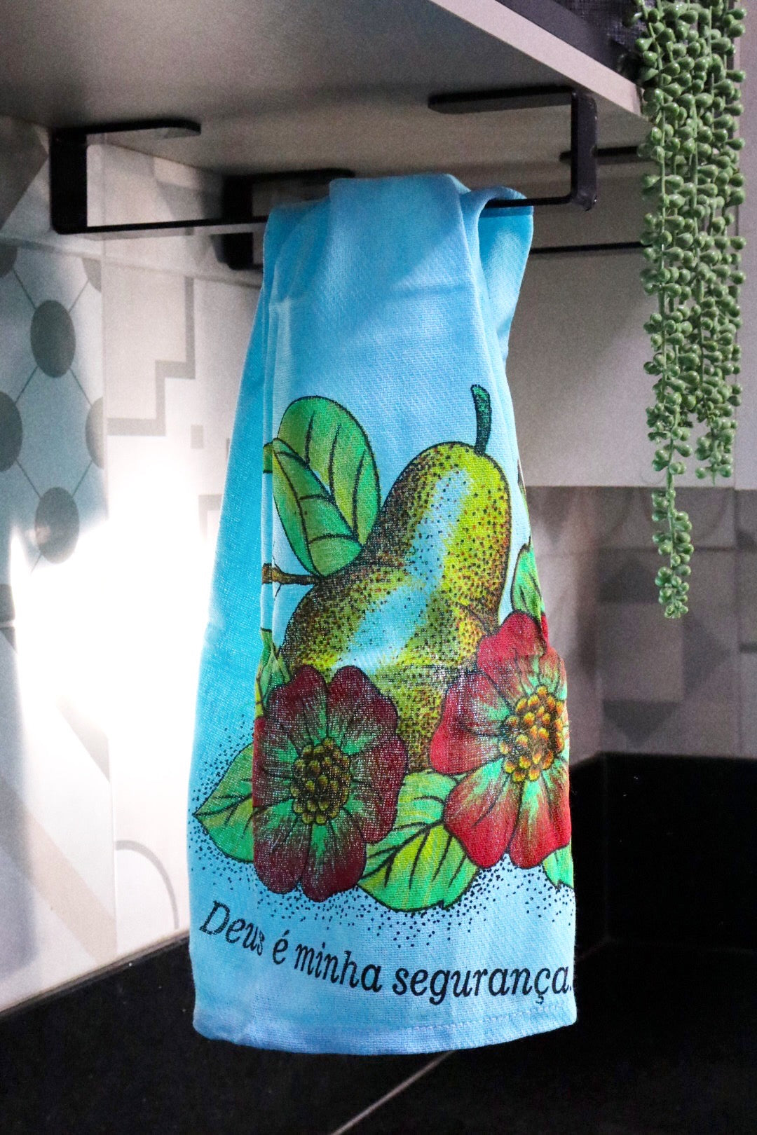 Pano de Prato Simples Azul Frutas