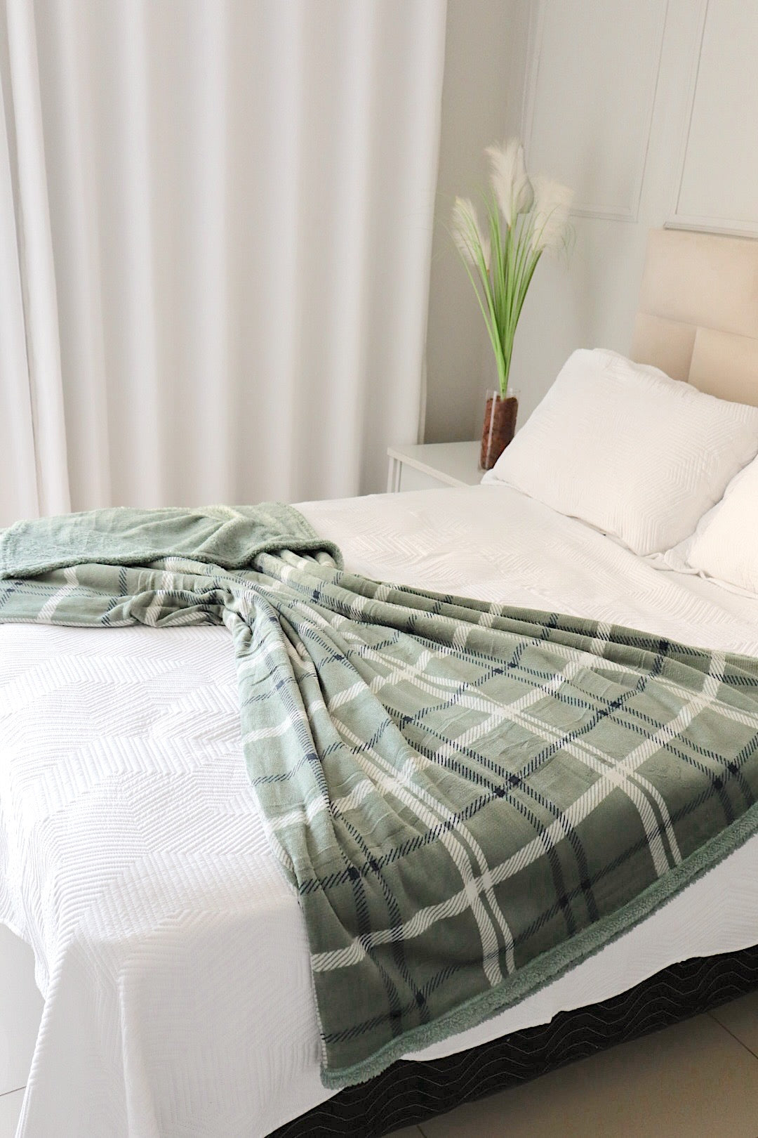 Manta Microfibra Sherpa Pelo Carneiro Xadrez Verde