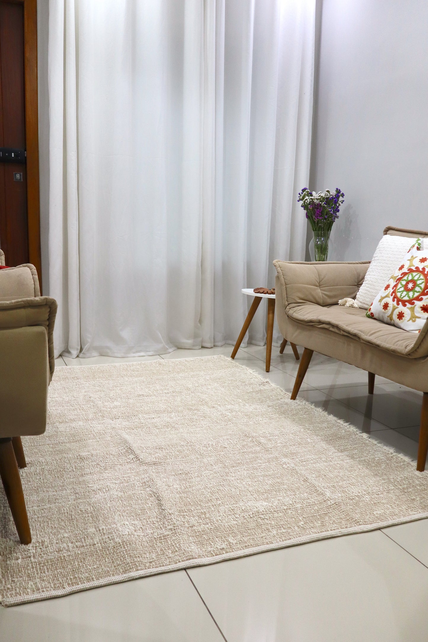 Tapete Algodão Felpudo Dupla Face Liso Cru e Bege 1,50x2,00m