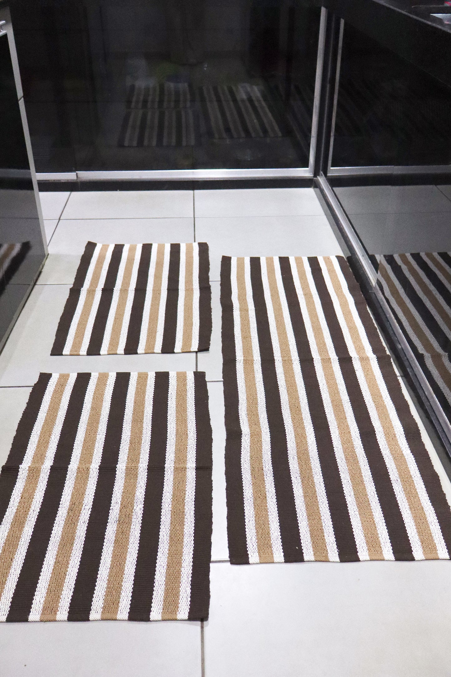 Jogo de Passadeira Linha Listrado Marrom e Bege