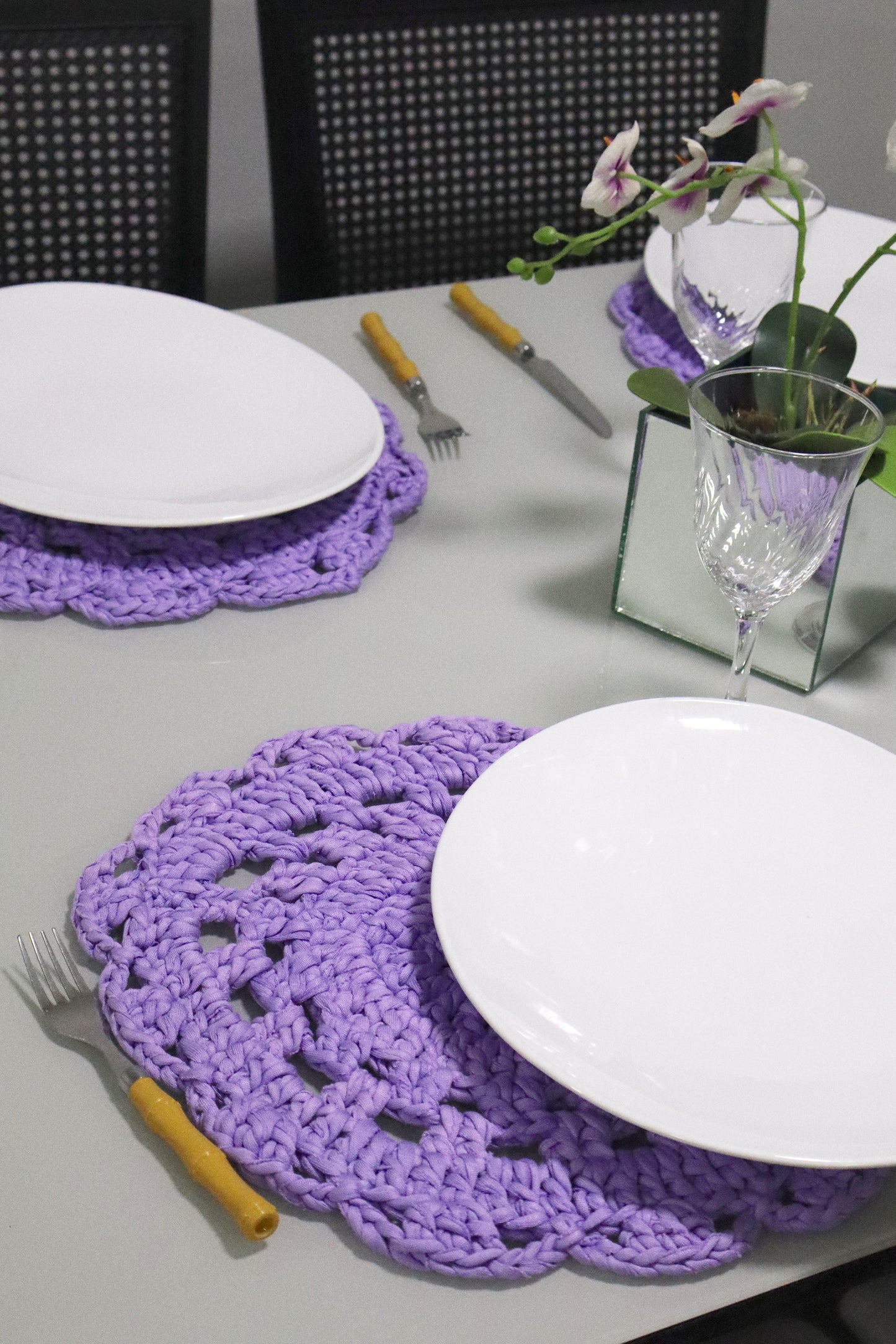 Sousplat de Crochê em Malha Lilás Kit com 4