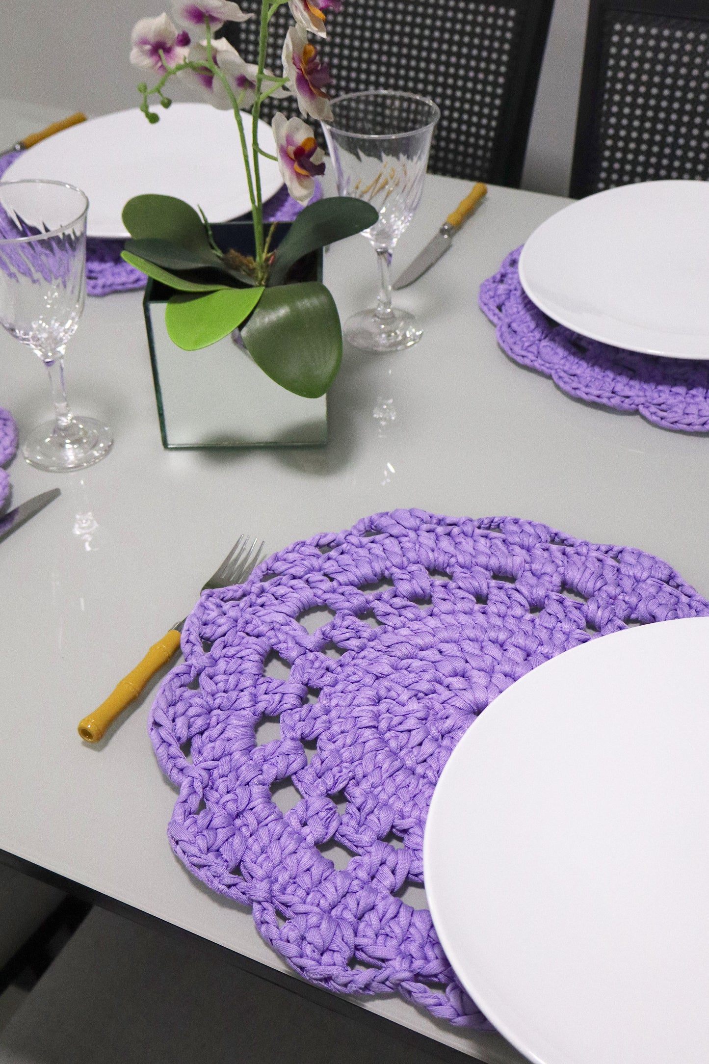 Sousplat de Crochê em Malha Lilás Kit com 4