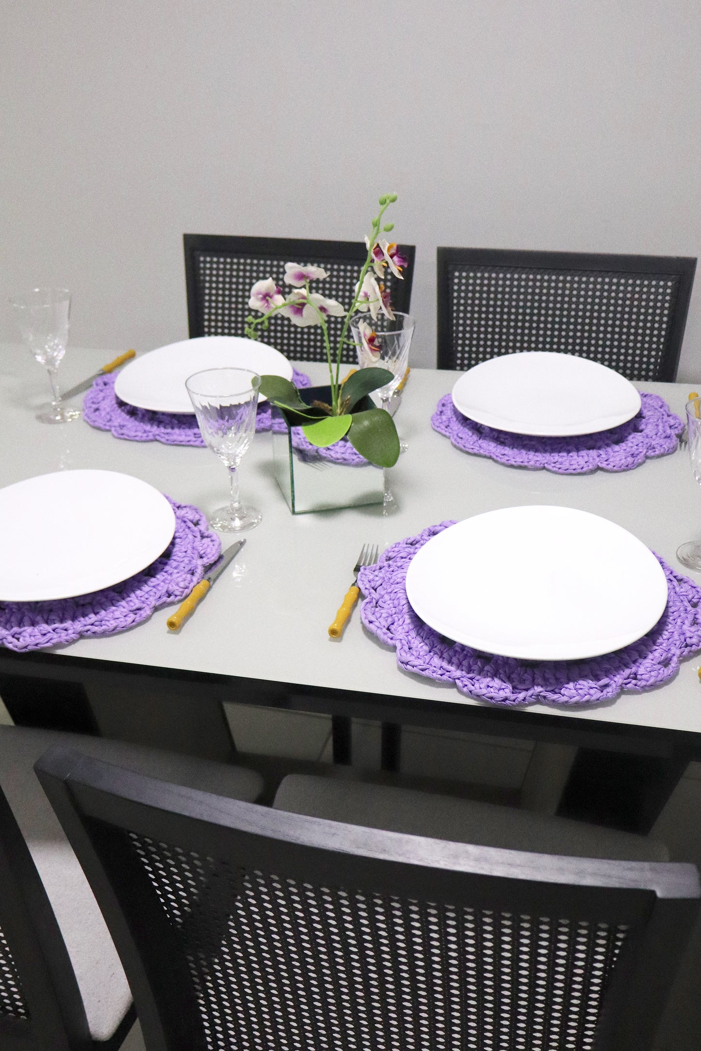 Sousplat de Crochê em Malha Lilás Kit com 4