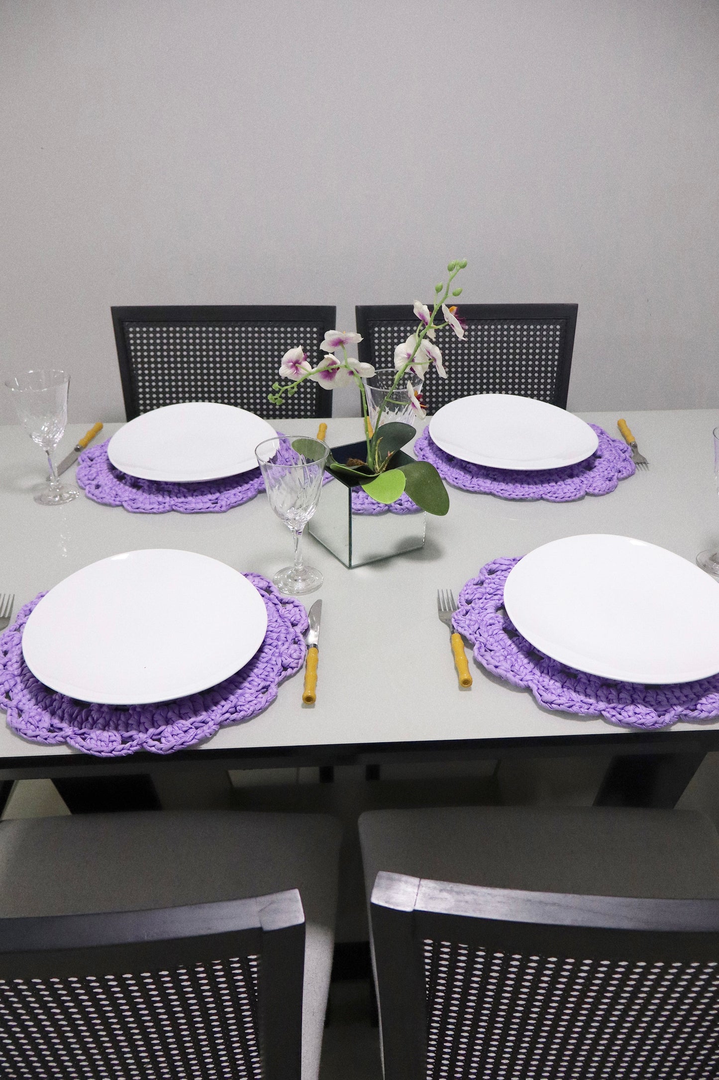 Sousplat de Crochê em Malha Lilás Kit com 4