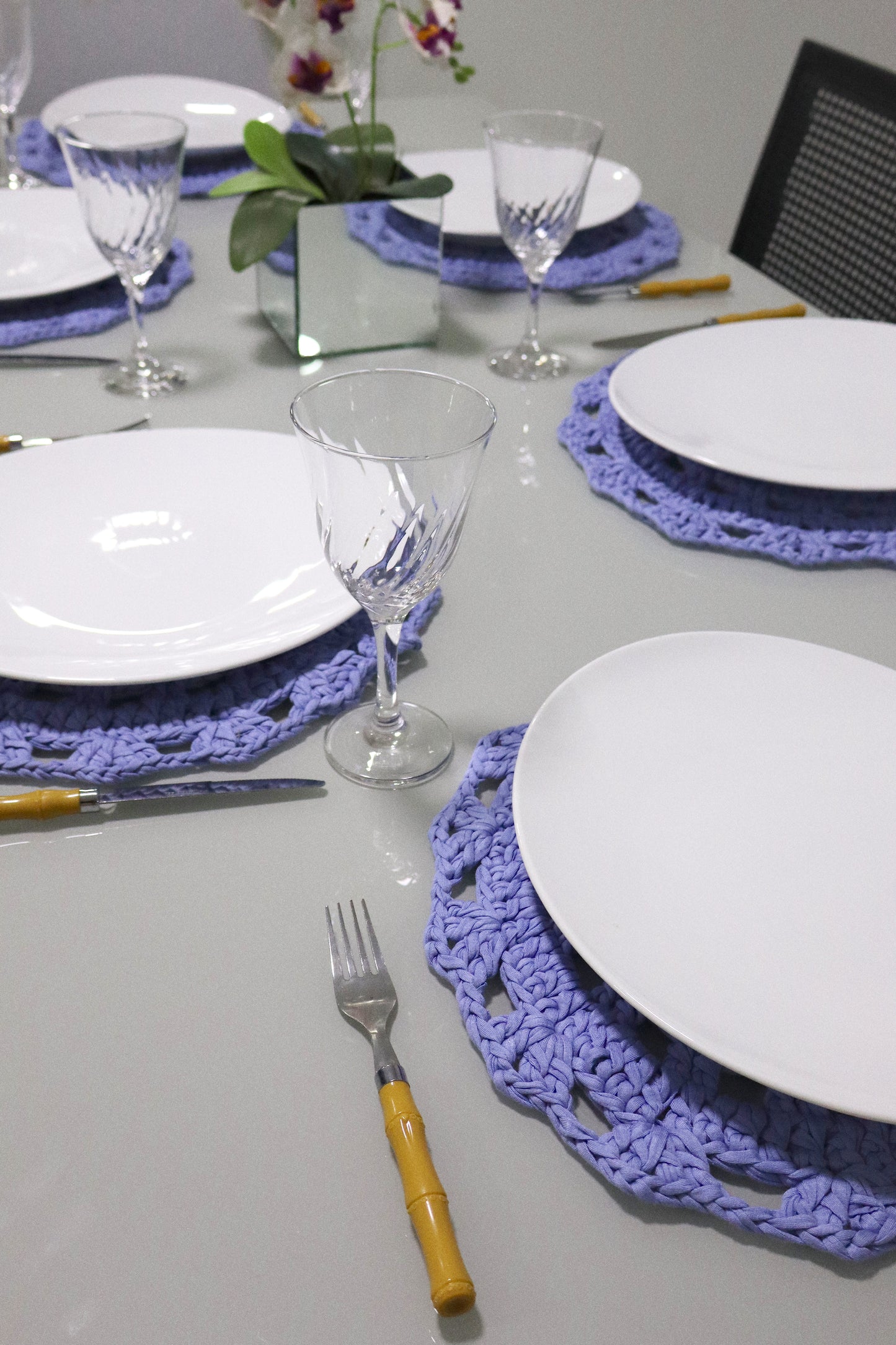 Sousplat de Crochê em Malha Lilás Kit com 6