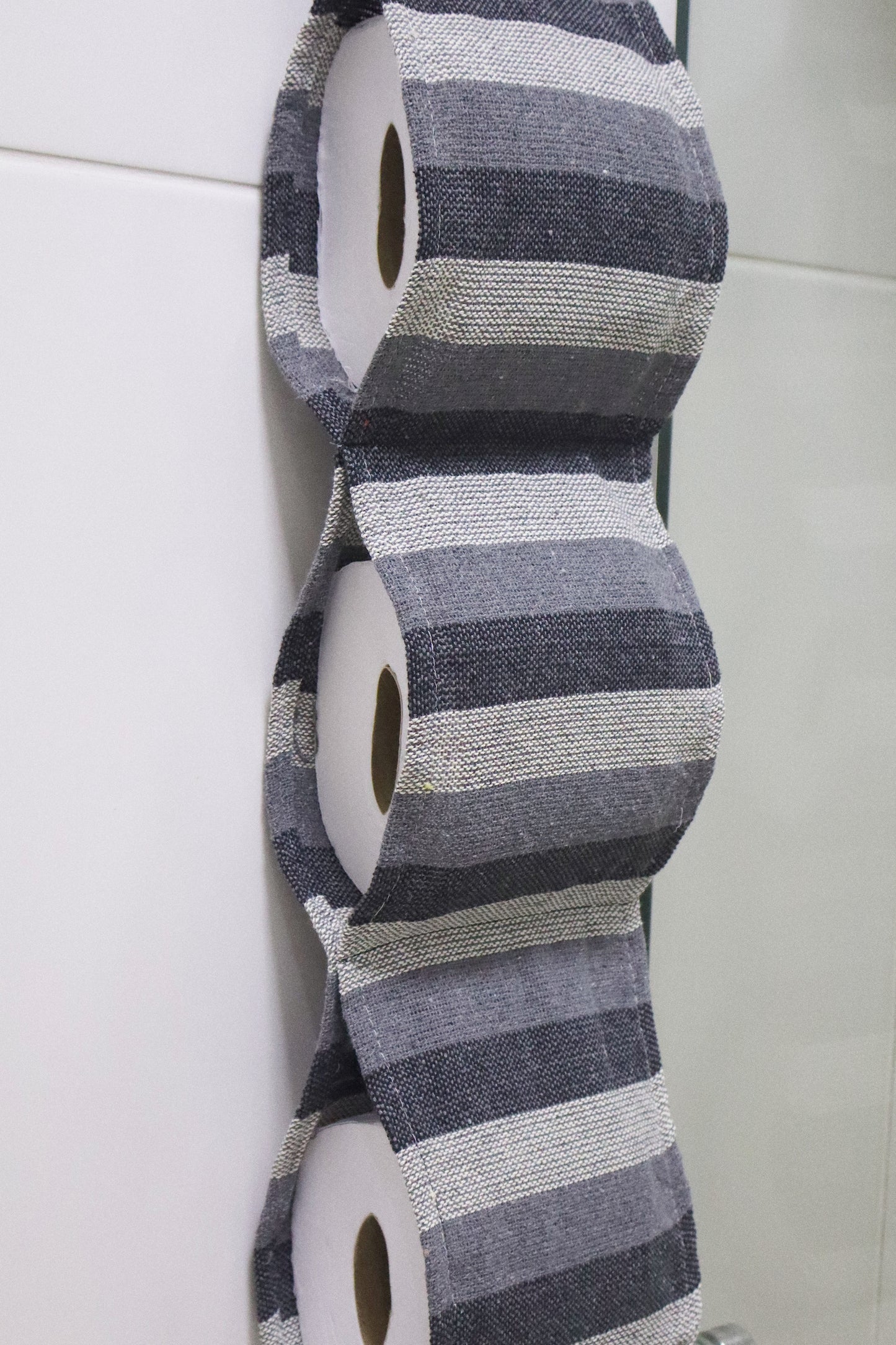 Porta Papel Higiênico 3 Lugares Algodão Listrado Preto