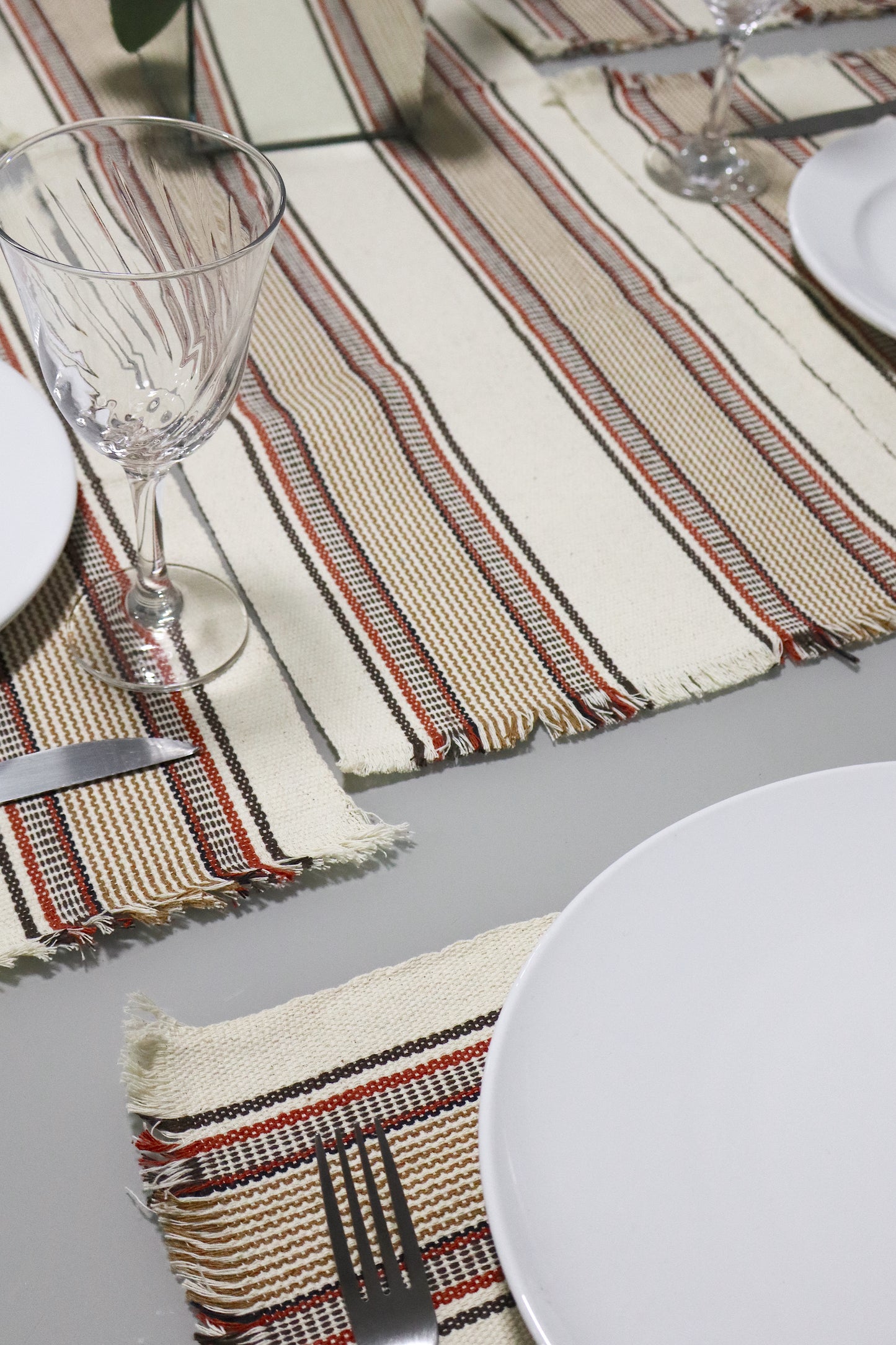 Jogo Americano Comum Cru Listrado Colorido 7 Peças