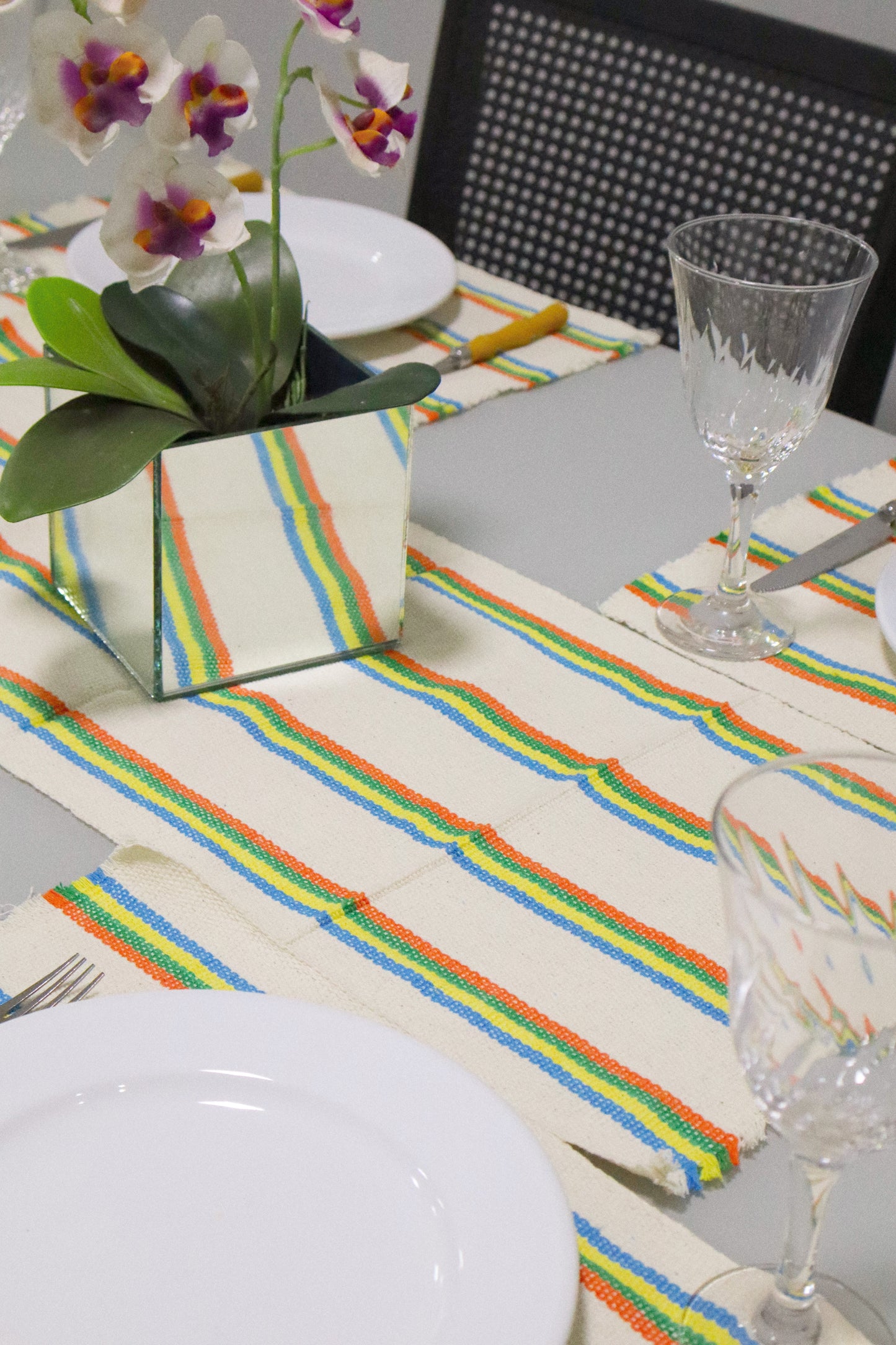 Jogo Americano Comum Cru Listrado Colorido 7 Peças