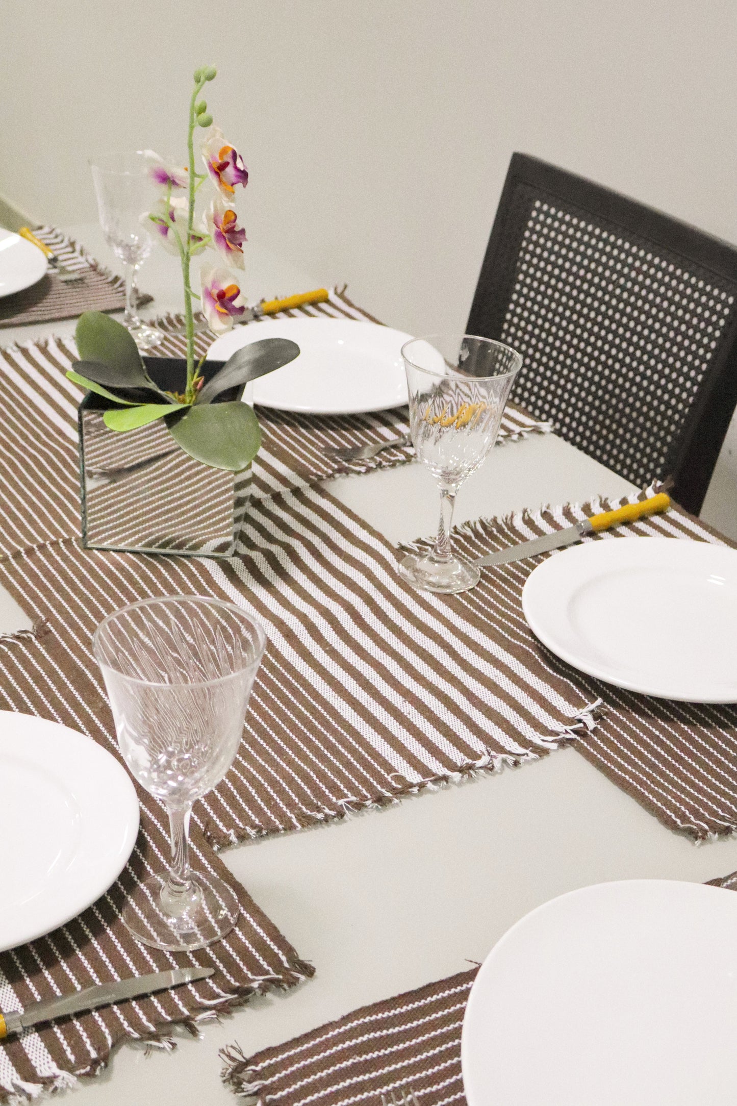 Jogo Americano Comum Marrom e Cru 7 Peças