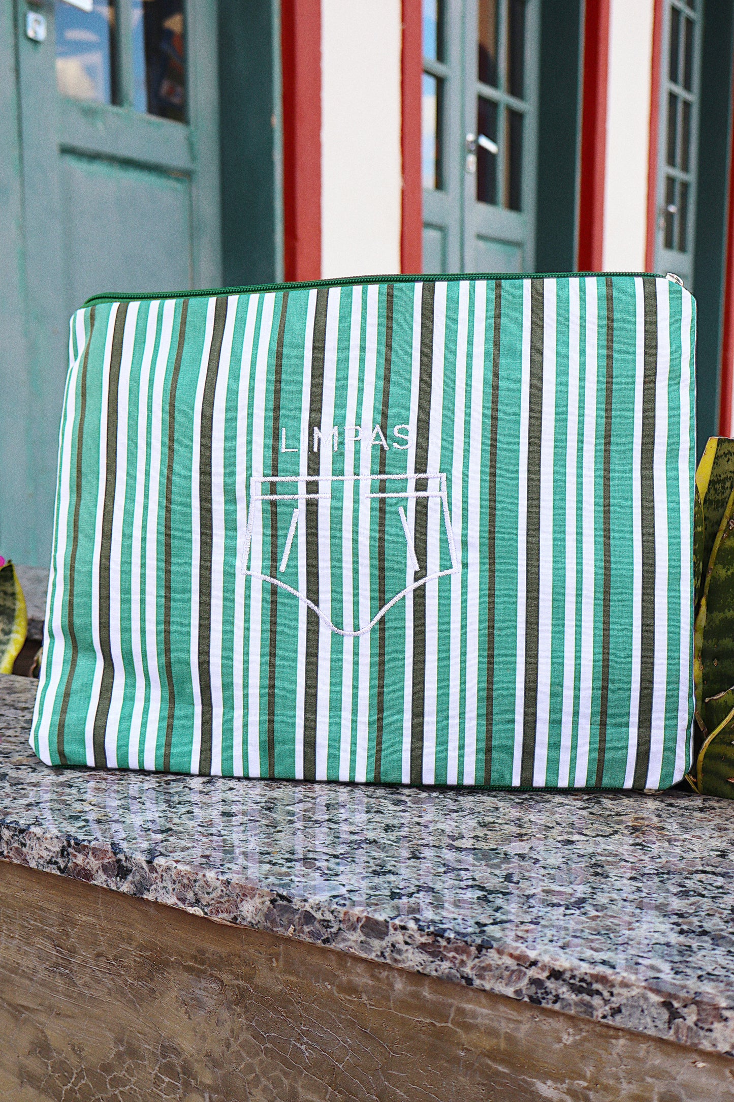 Necessaire Porta Cueca Limpinha Sujinha G Listrada Verde