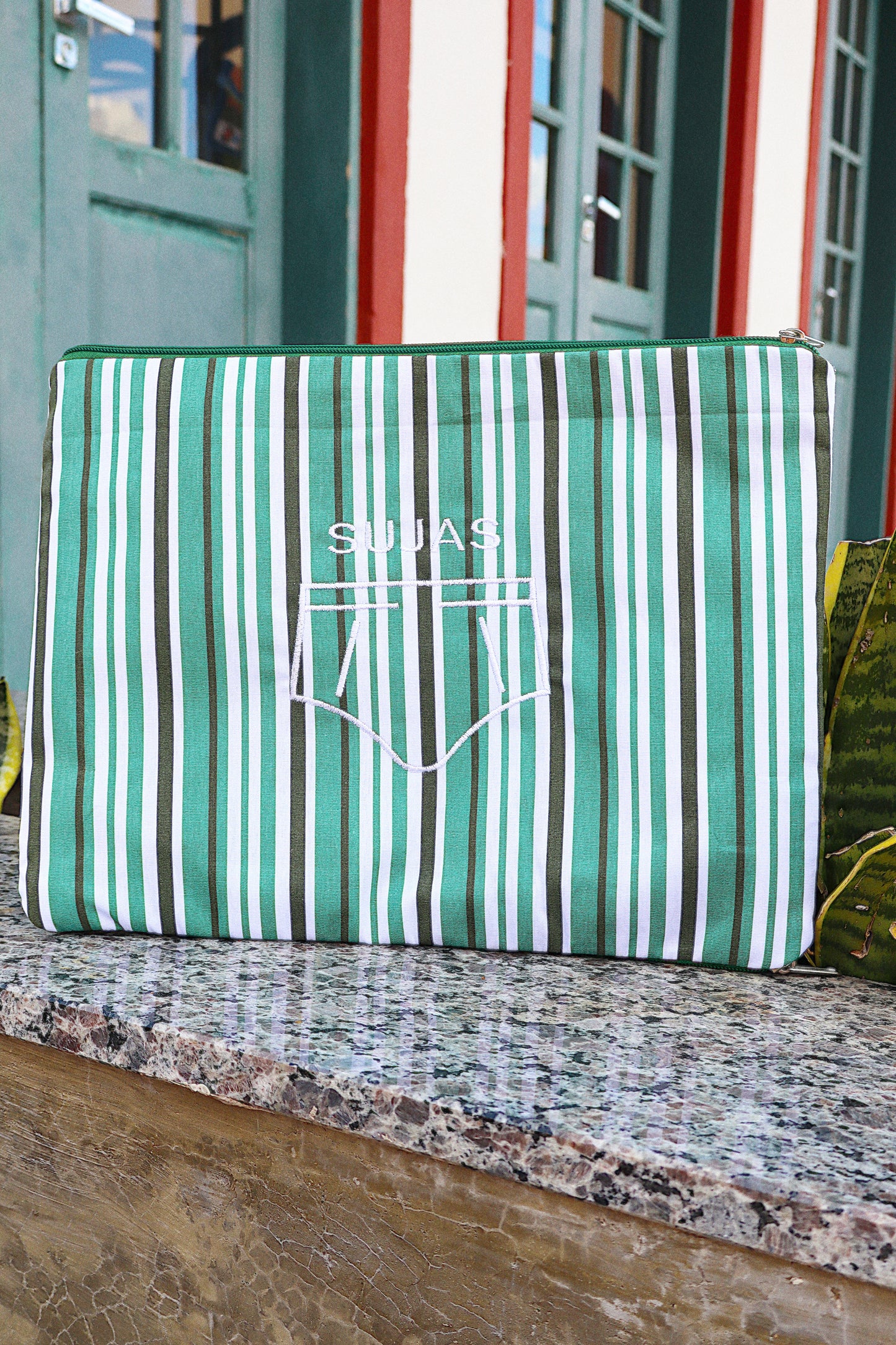 Necessaire Porta Cueca Limpinha Sujinha G Listrada Verde