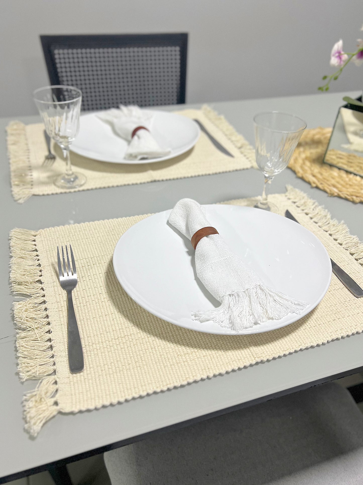 Par Lugar Americano Linha com Fio Lurex Cru