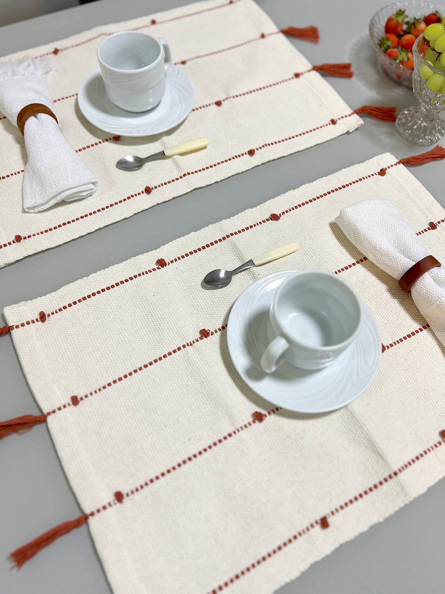 Lugar Americano Algodão com Pompom Terracota