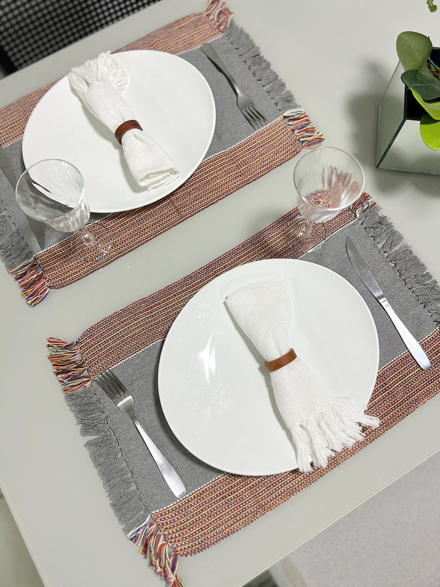 Par Jogo Americano Linha Cinza com Listras