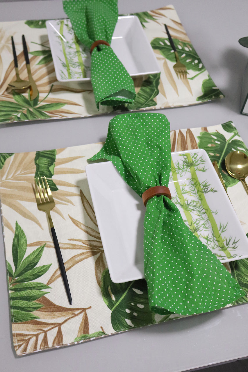 Lugar Americano Dupla Face Impermeável Costela de Adão/ Folhas Bege