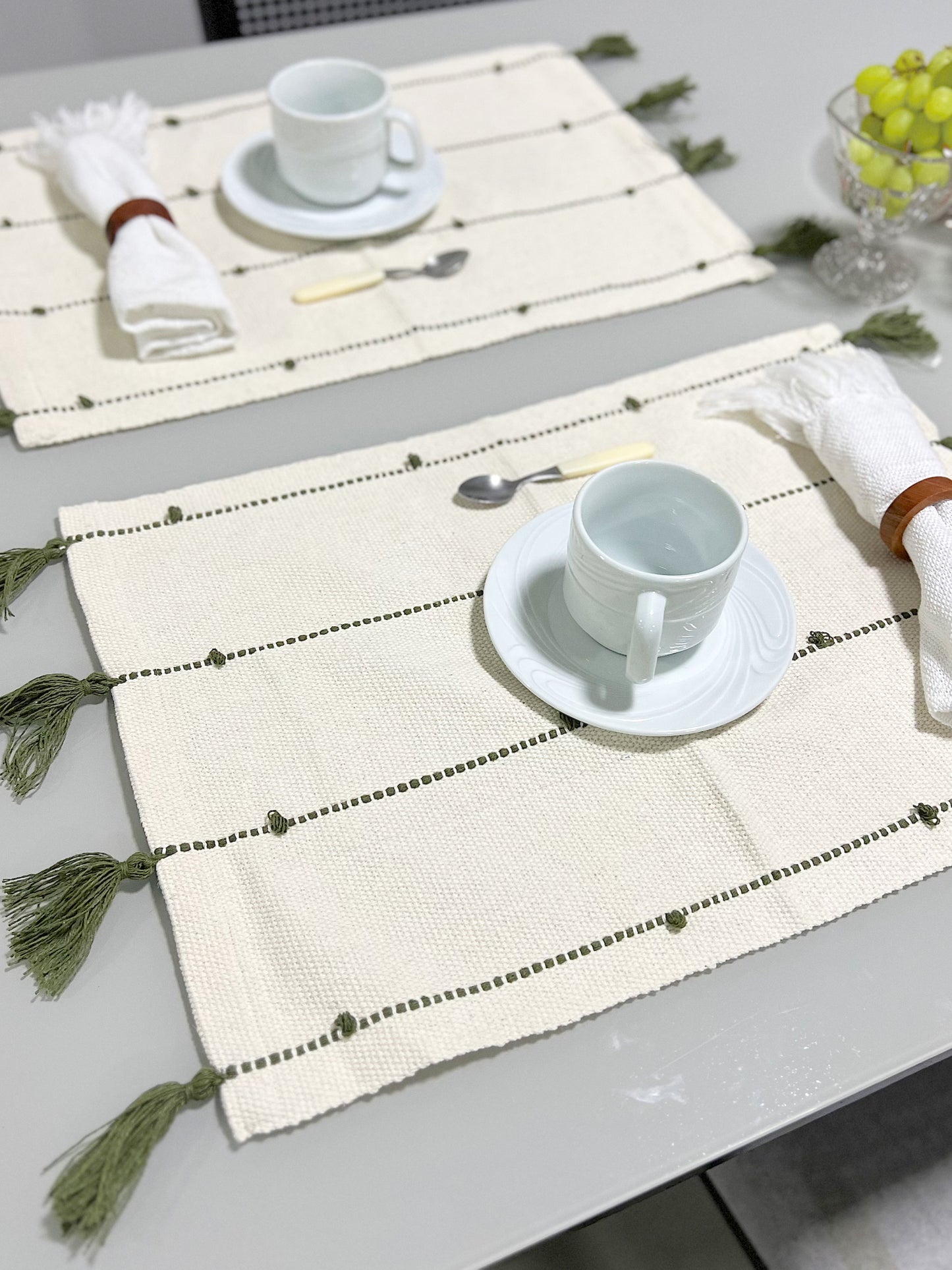 Lugar Americano Algodão com Pompom Verde
