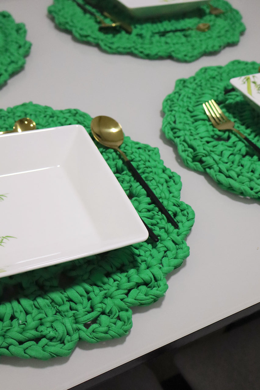 Sousplat de Crochê em Malha Verde Kit com 4