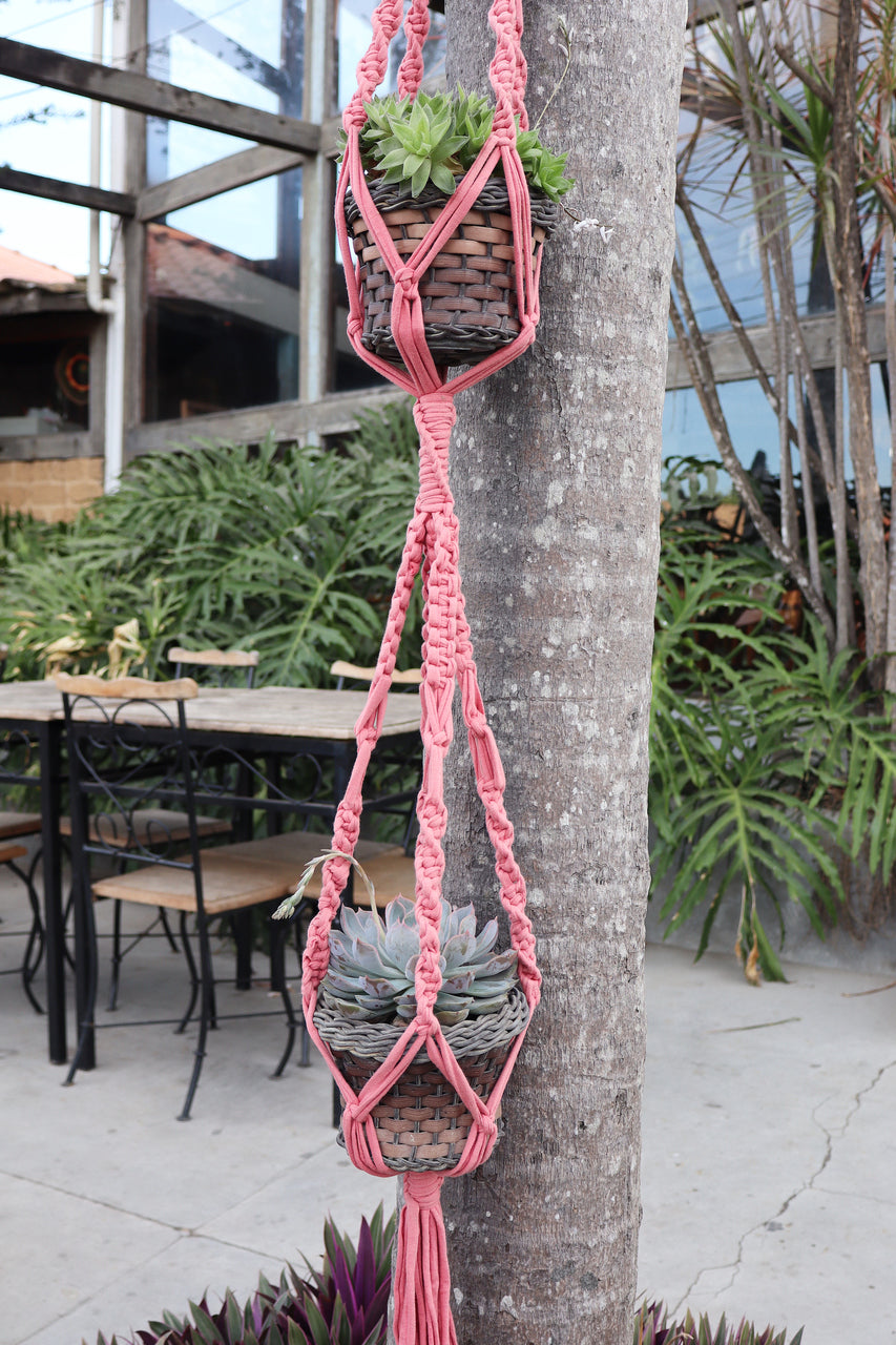 Suporte de Planta em Macramê Malha Duplo Terracota