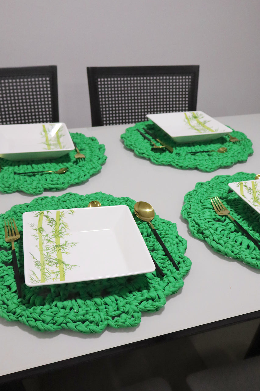 Sousplat de Crochê em Malha Verde Kit com 4