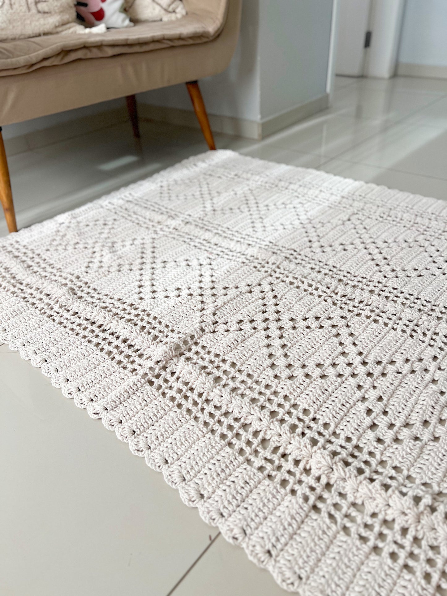 Tapete Retangular em Crochê Cru