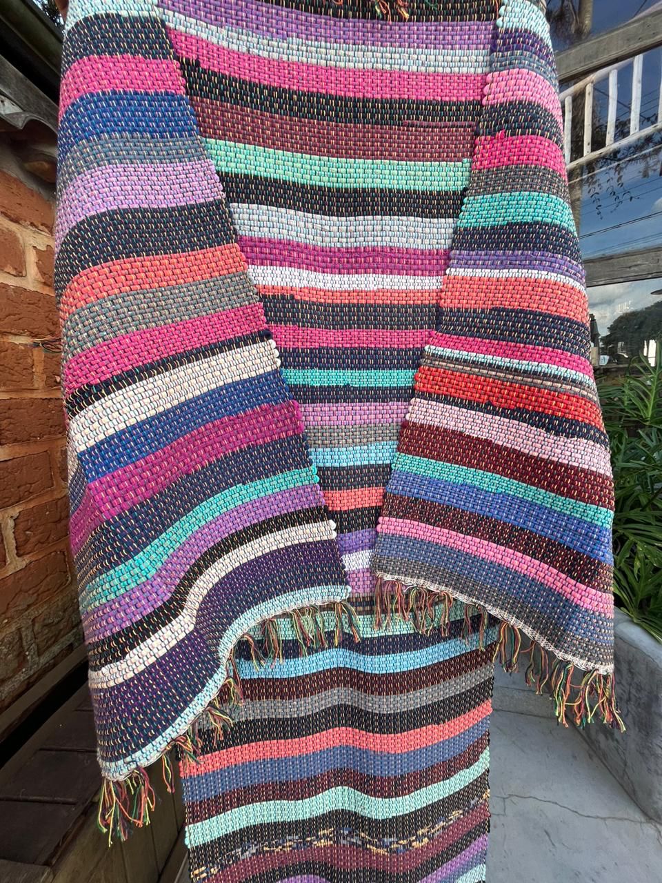 Jogo de Passadeira com 3 Peças Malha Listrado Colorido Grande