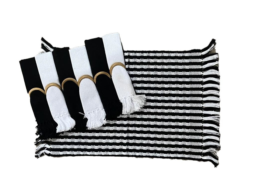 Kit De Jogo Americano, Guardanapo e Argola 6 lugares Preto