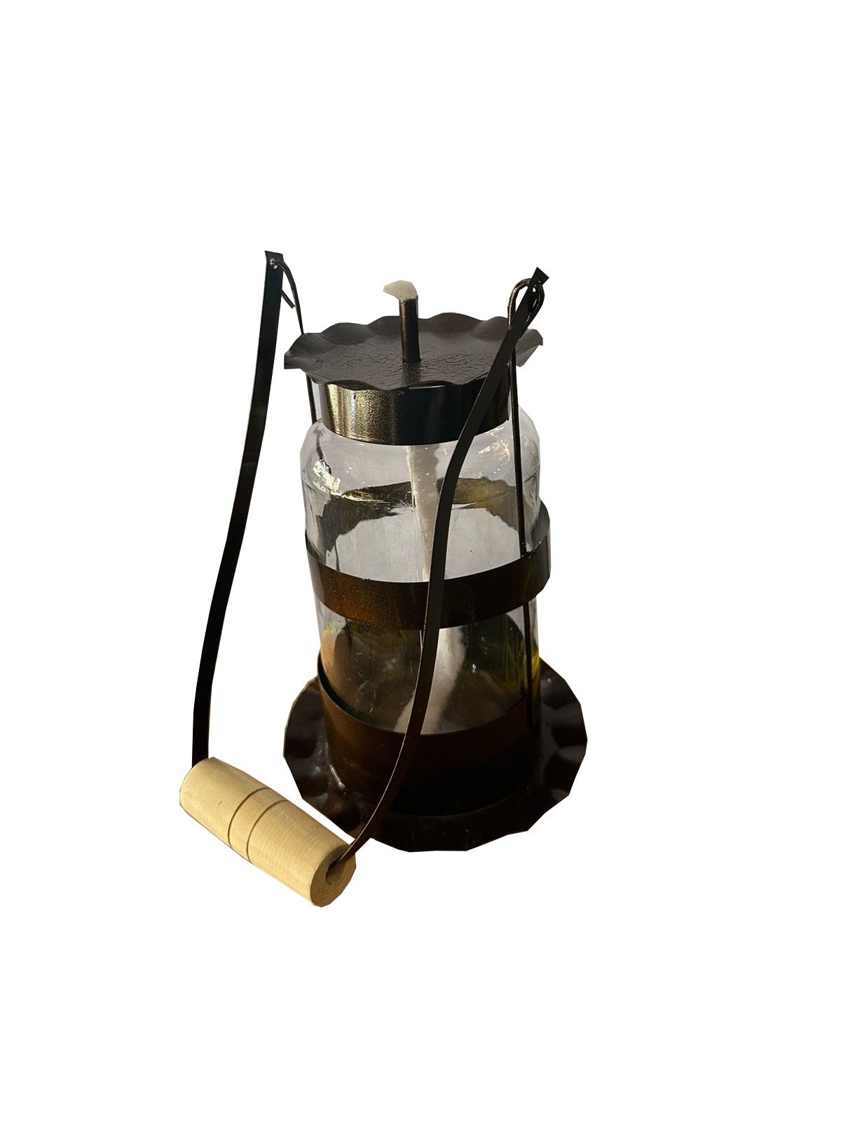 Lamparina Rústica Envelhecida com Cabo de Madeira