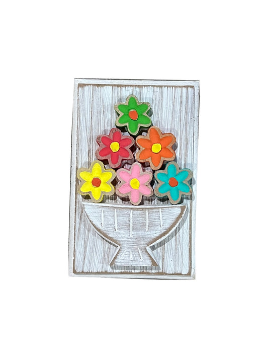 Quadro Madeira Flores Colorido 15x20