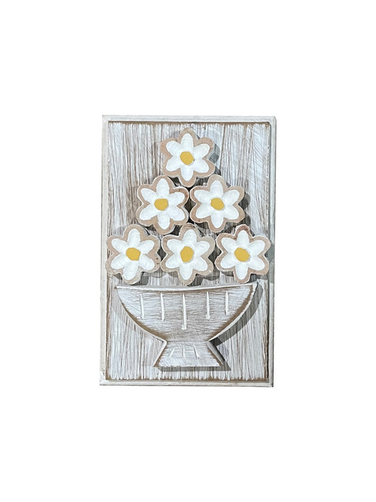 Quadro Madeira Flores Branco 15x20