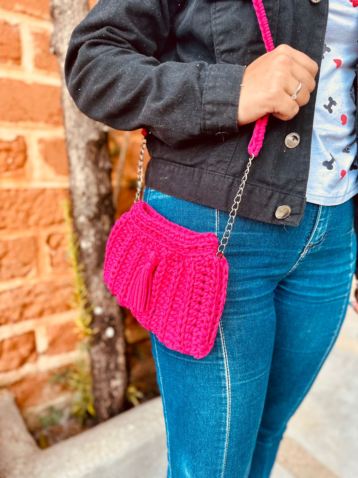 Bolsa Crochê Sanfoninha Rosa Pink