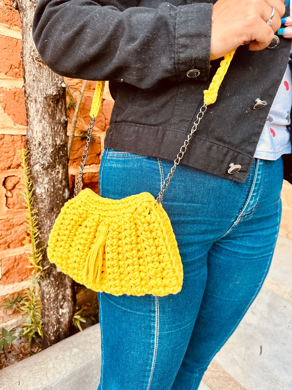 Bolsa Crochê Sanfoninha Amarela