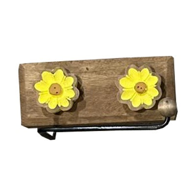 Cabide de Madeira Porta Papel Higiênico Flor Amarela