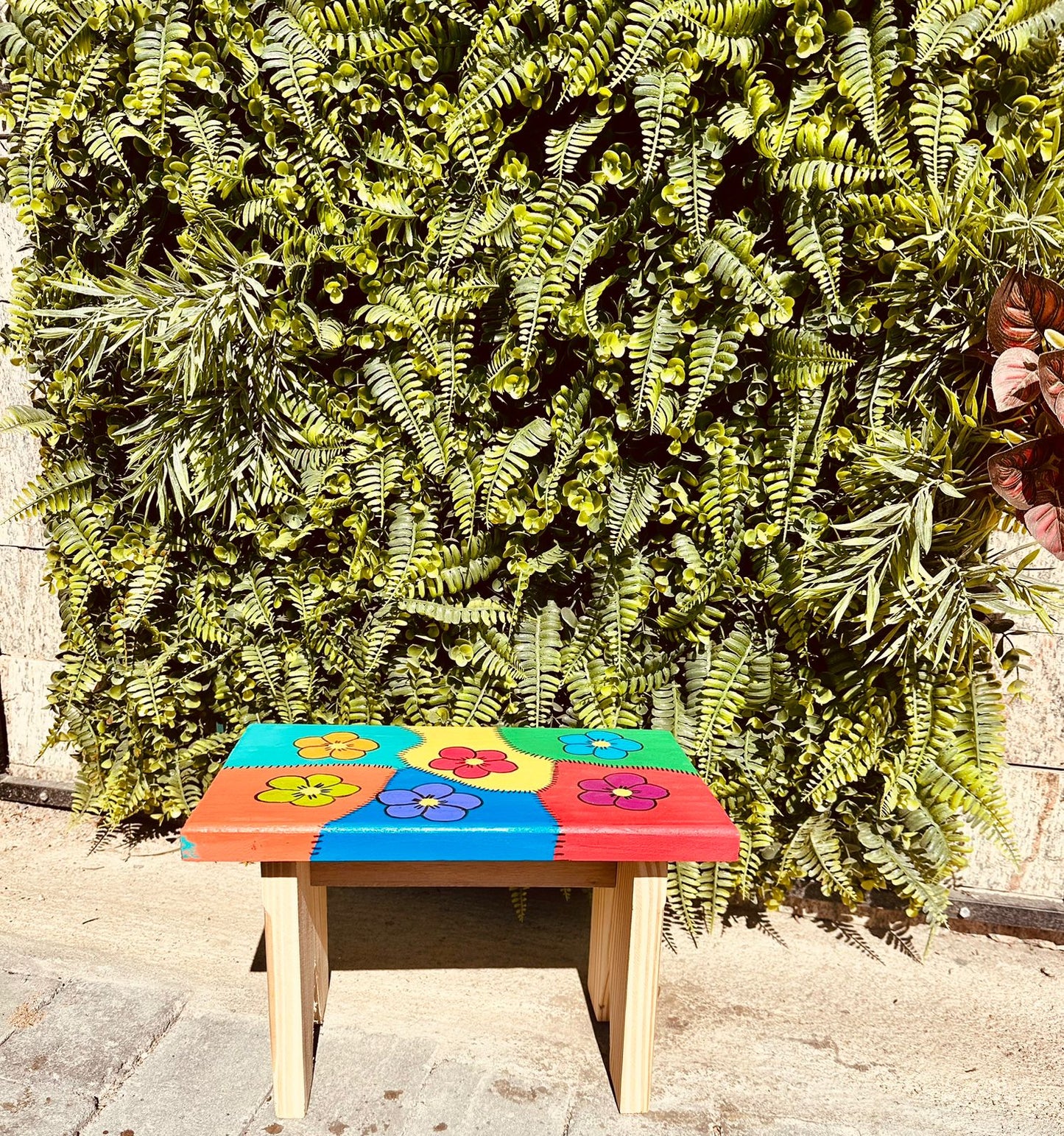 Banco/Banquinho Madeira Pintado Patchwork