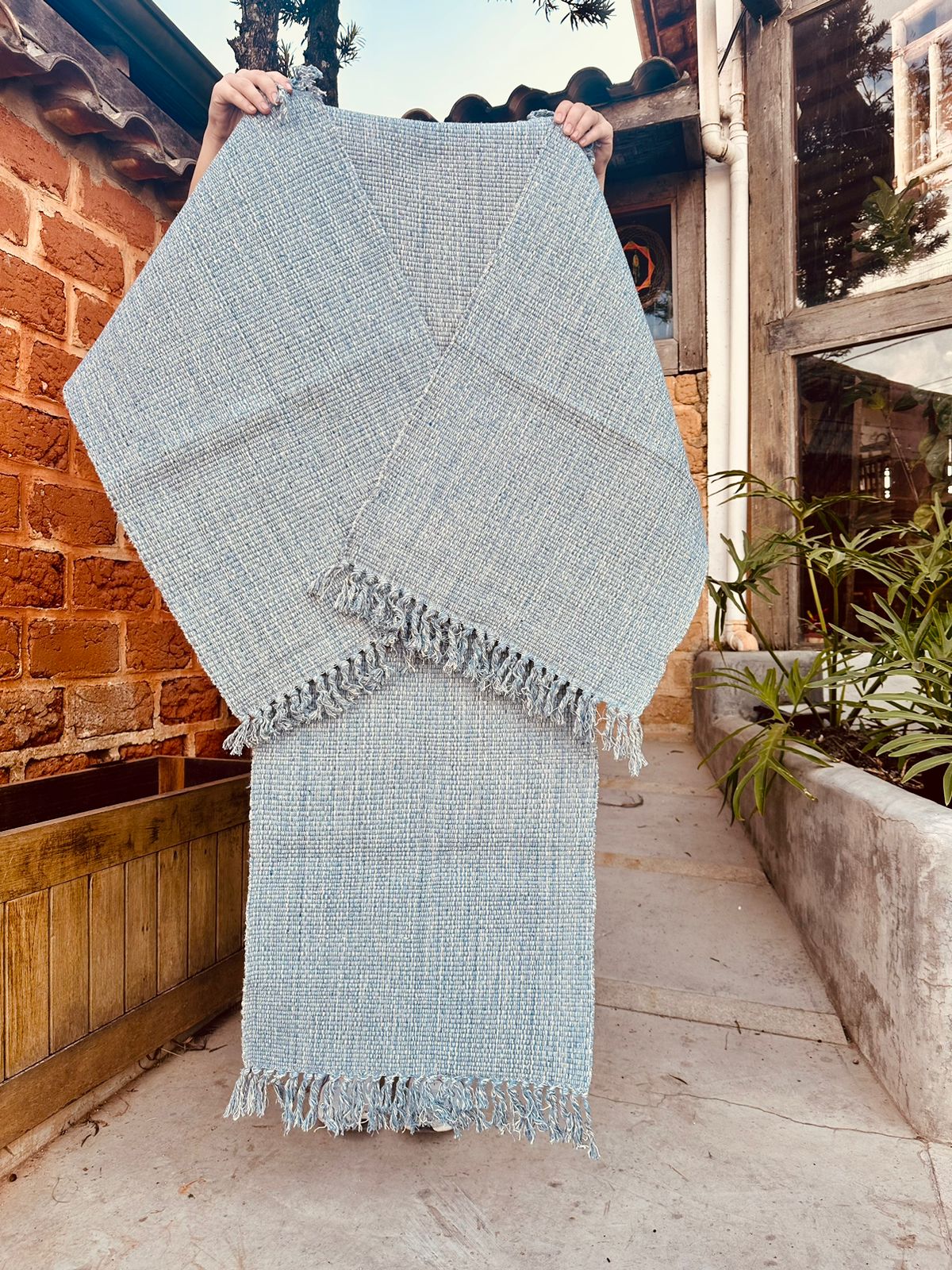 Jogo de Passadeira Linha Cinza com Franja