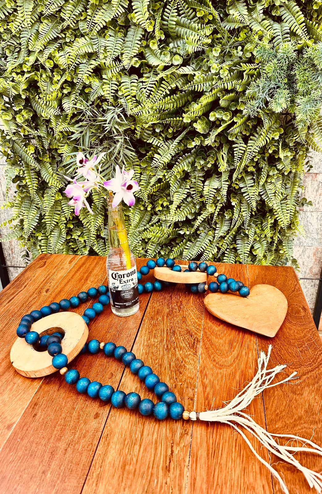 Colar / Terço de Mesa Especial Decorativo Coração Azul