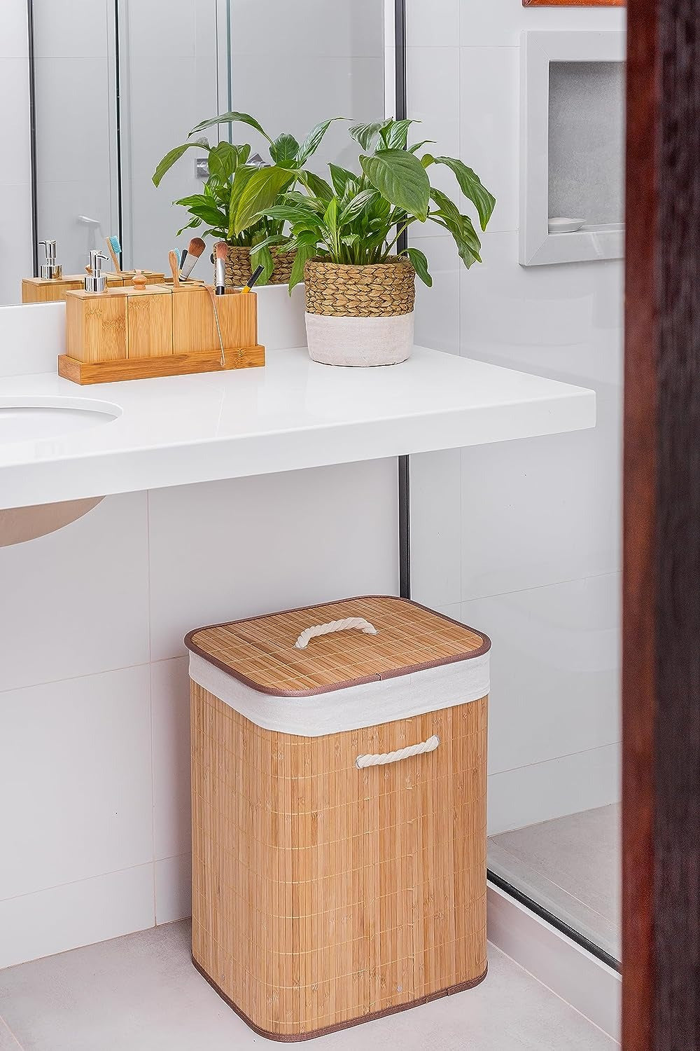Cesto Organizador de Roupa Suja Forrado em Bambu