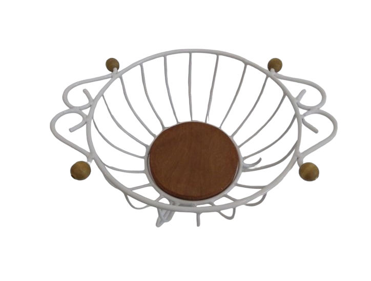 Fruteira Redonda Rústica Em Ferro E Madeira Branca