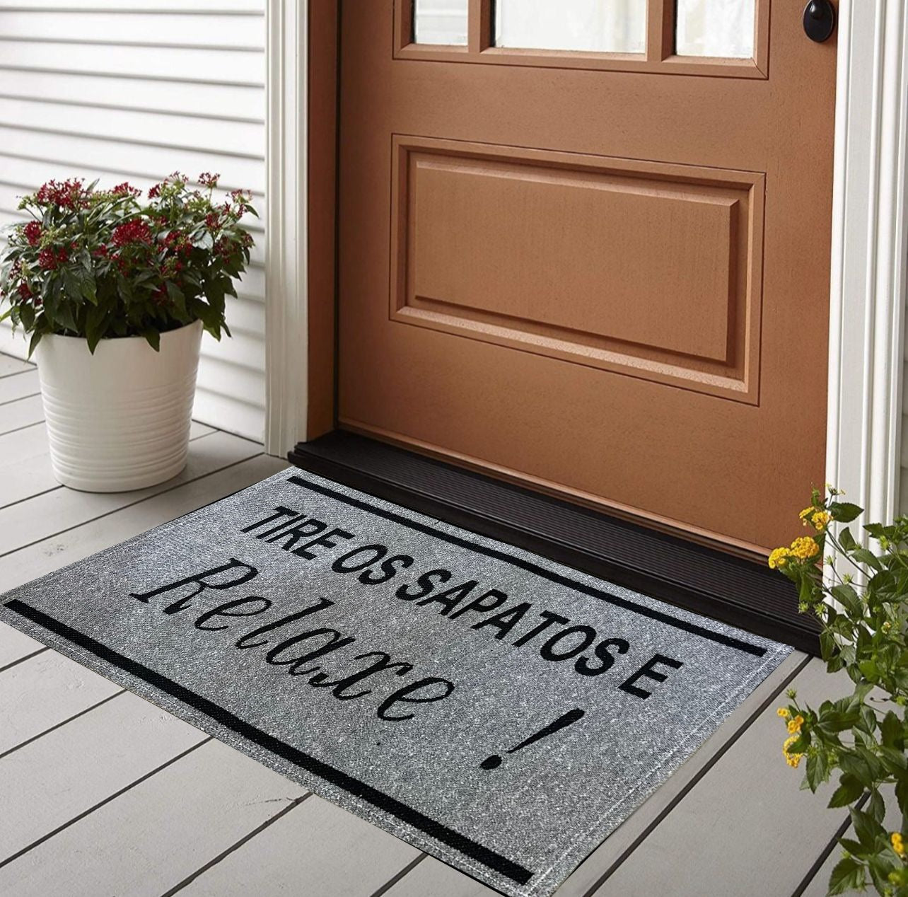 Capacho Tapete Entrada Tire os Sapatos Cinza
