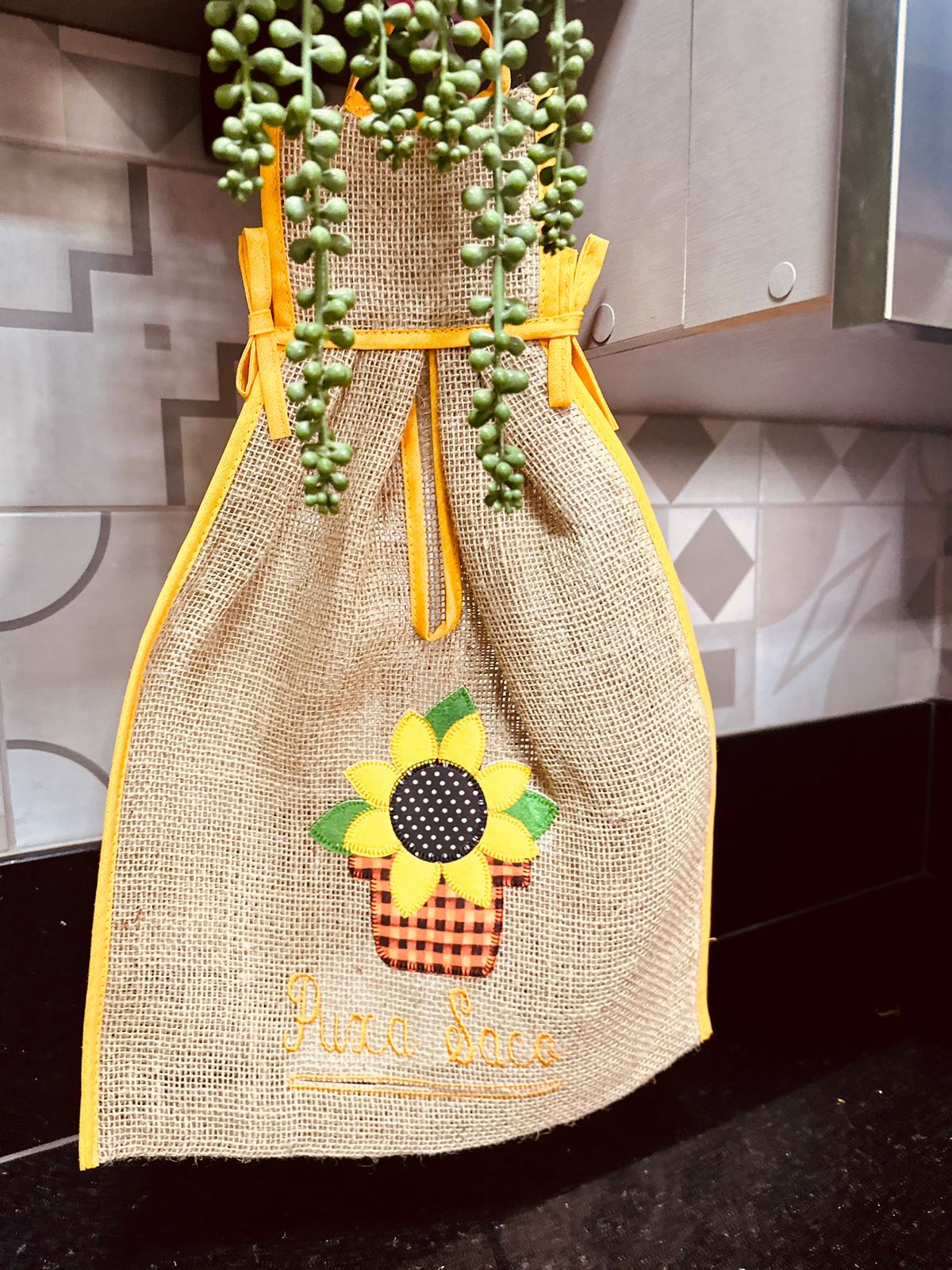 Puxa Saco Juta Girassol Amarelo