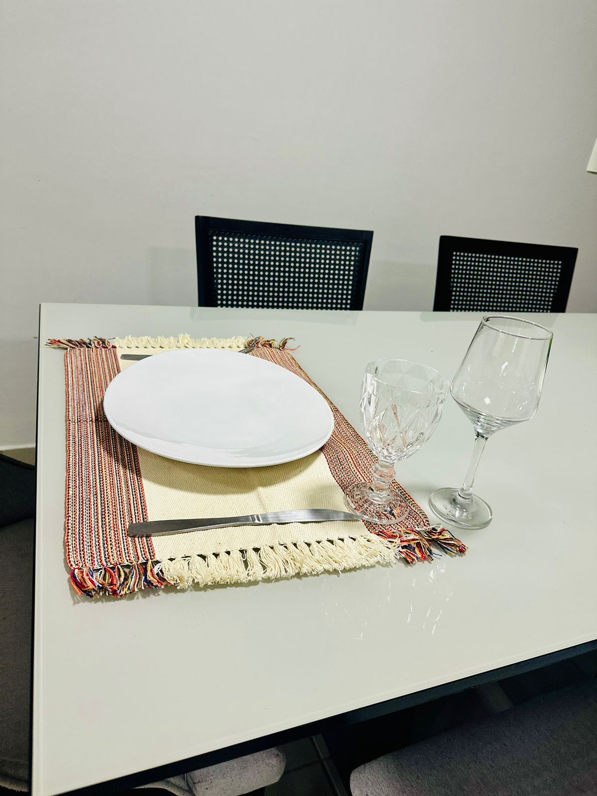 Par Jogo Americano Linha Cru com Listras Laterais