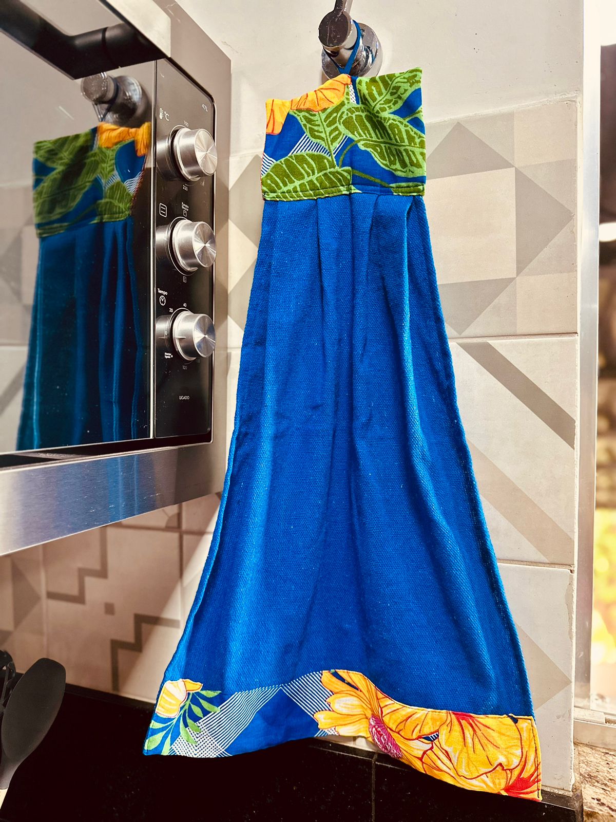 Bate Mão Algodão com Chita Azul