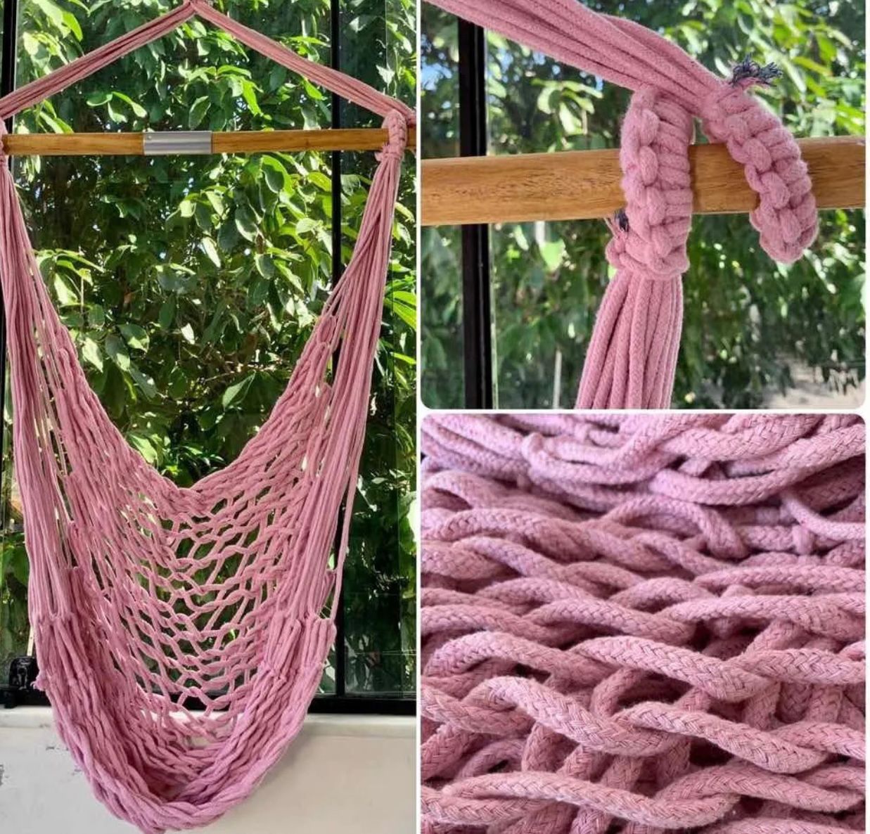 Rede Cadeira Balanço Teto Trançada - Rosa